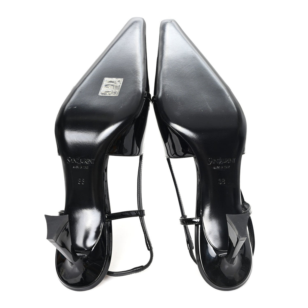 Patent Calfskin Jacqueline 75 Slingback Pumps 38 Black