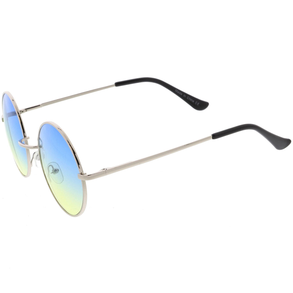 Medium Classic Lennon Style Gradient Colored Lens Thin Metal Frame Round Sunglasses 53mm C990