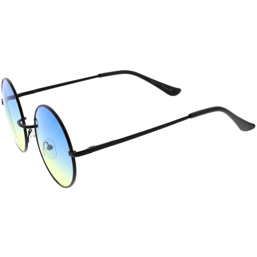 Medium Classic Lennon Style Gradient Colored Lens Thin Metal Frame Round Sunglasses 53mm C990